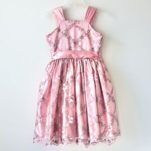 Chasing Fireflies Pink Sparkly Floral Embroidered Bow Sleeveless Midi Dress 14